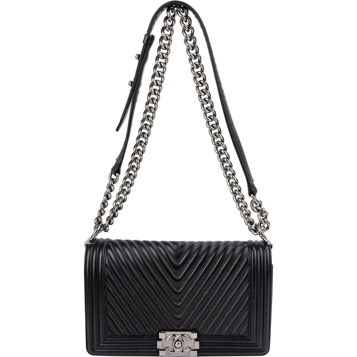 Chanel Chevron Calfskin Palladium Medium Boy Single Crossbody Bag