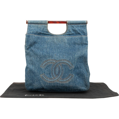 Chanel Denim CC Tortoise Handle Tote Handbag
