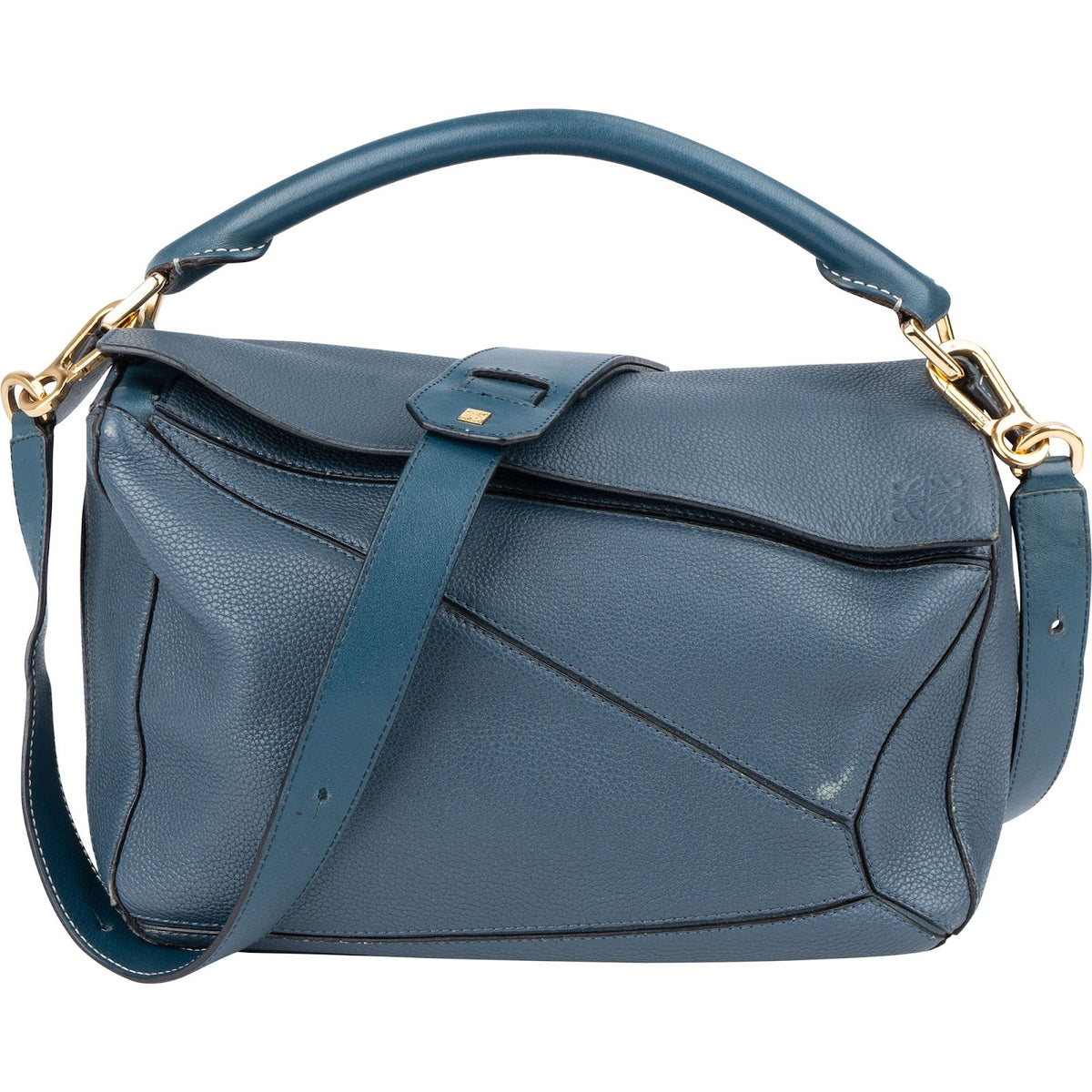 Loewe Blau Puzzle aus Leder und Stoff – Vorderansicht