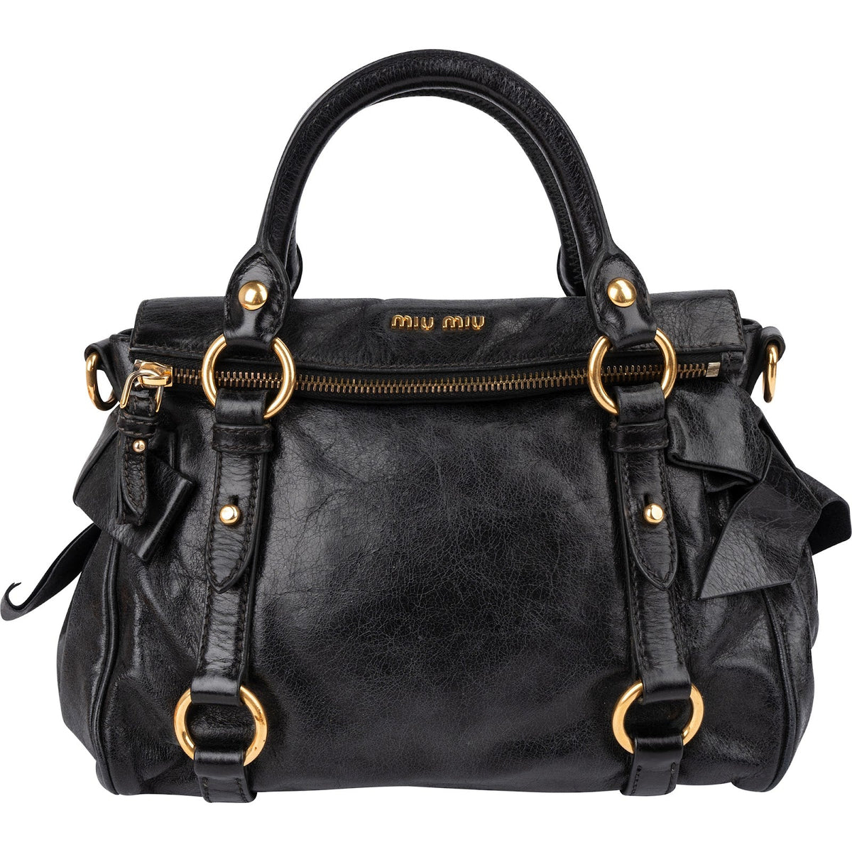 Miu Miu Small Bow aus Vitello-Lux-Leder – Vorderansicht