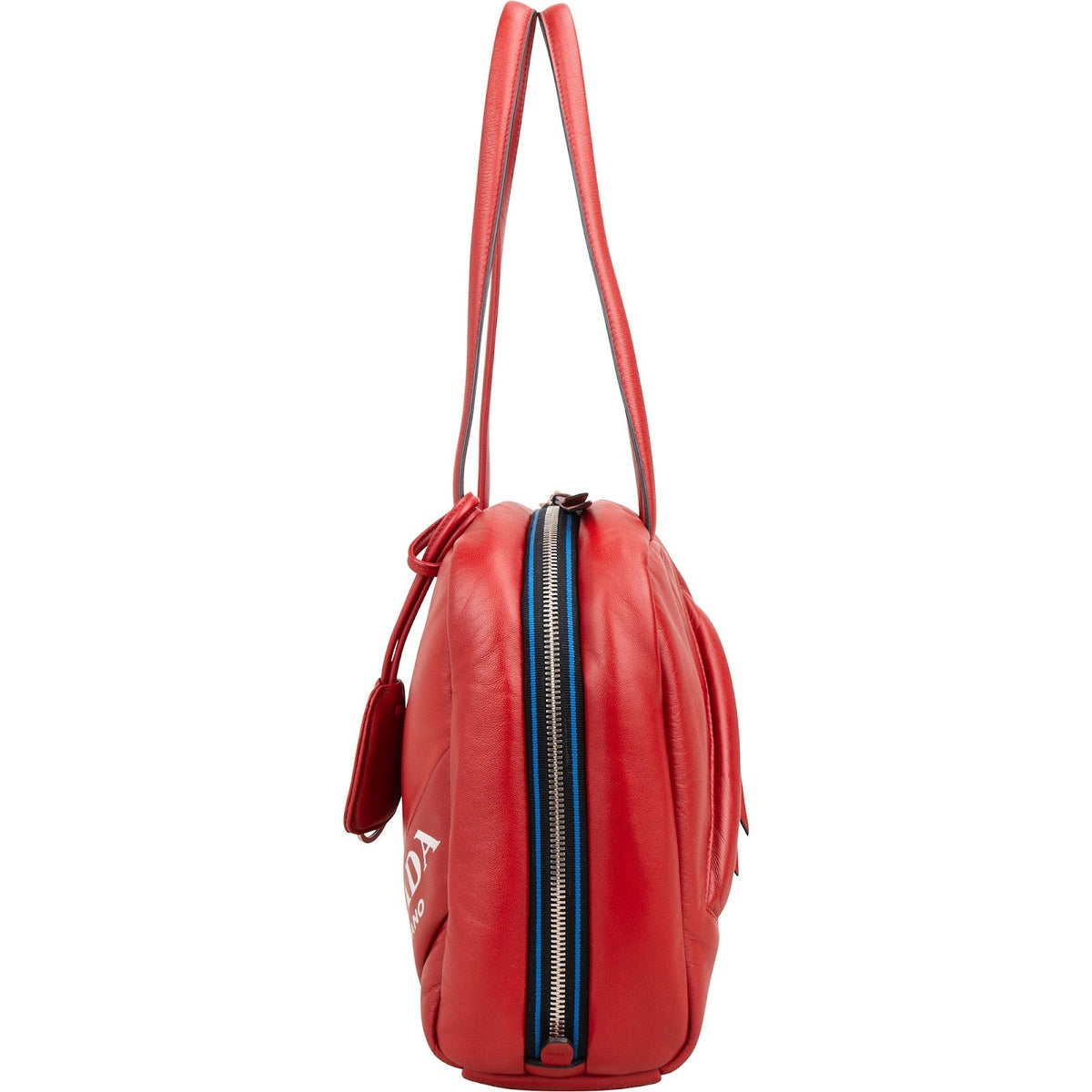 Borsa a spalla Prada in pelle di vitello morbida imbottita rossa