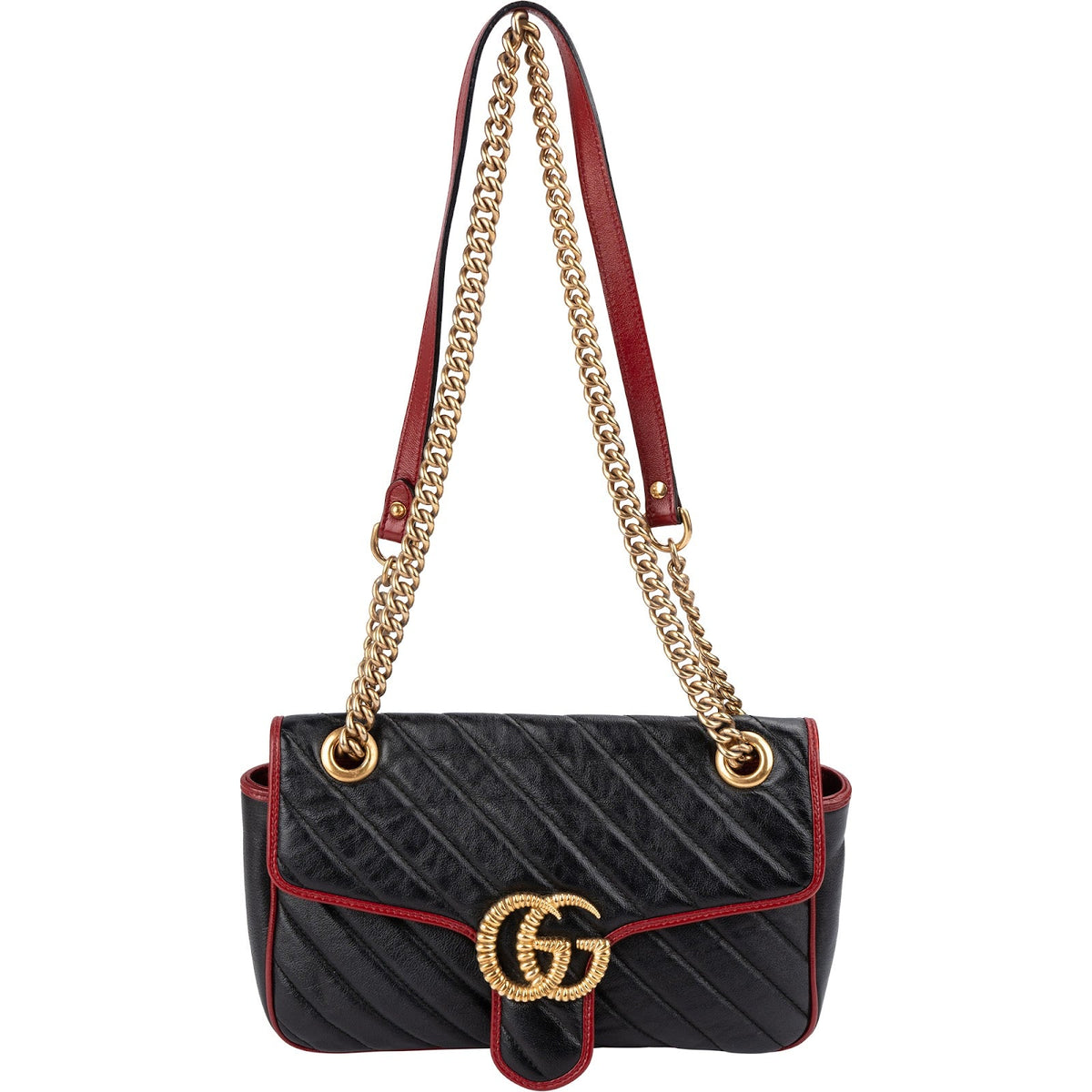 Gucci zwarte Matelassé lederen rode Edges GG Marmont crossbody tas