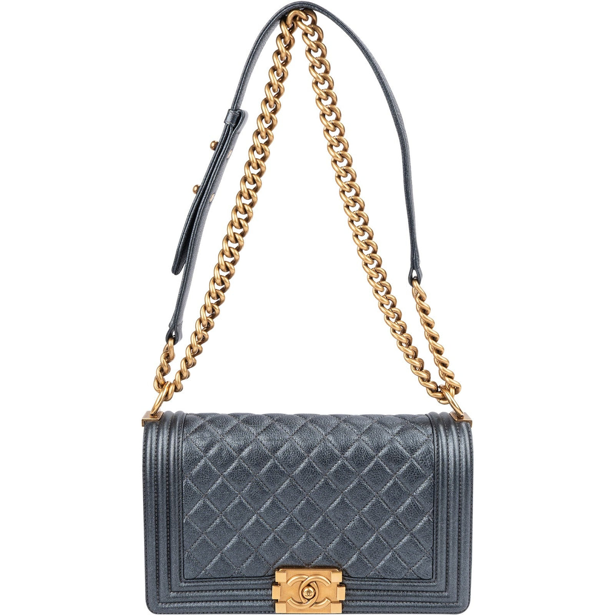 Chanel Quilted Grained Calfskin Medium Boy Single Flap Crossbody Bag