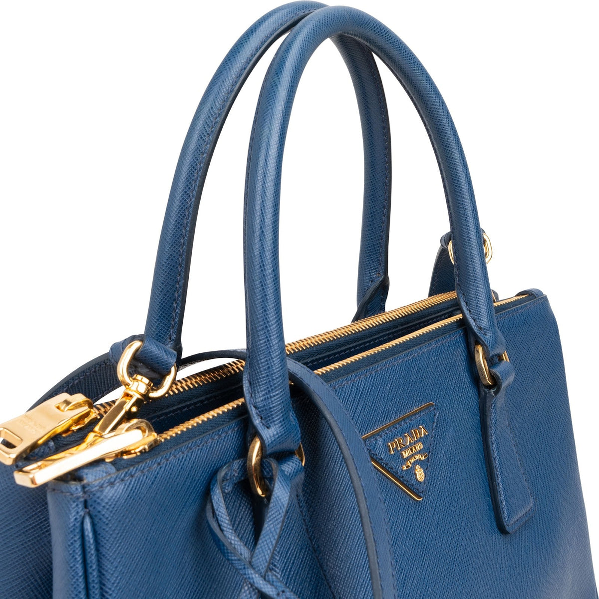 Borsa a mano Prada Small Galleria in pelle Saffiano blu