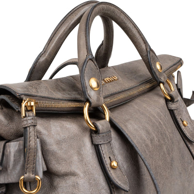 Miu Miu Grey Vitello Lux Leather Bow Satchel Handbag