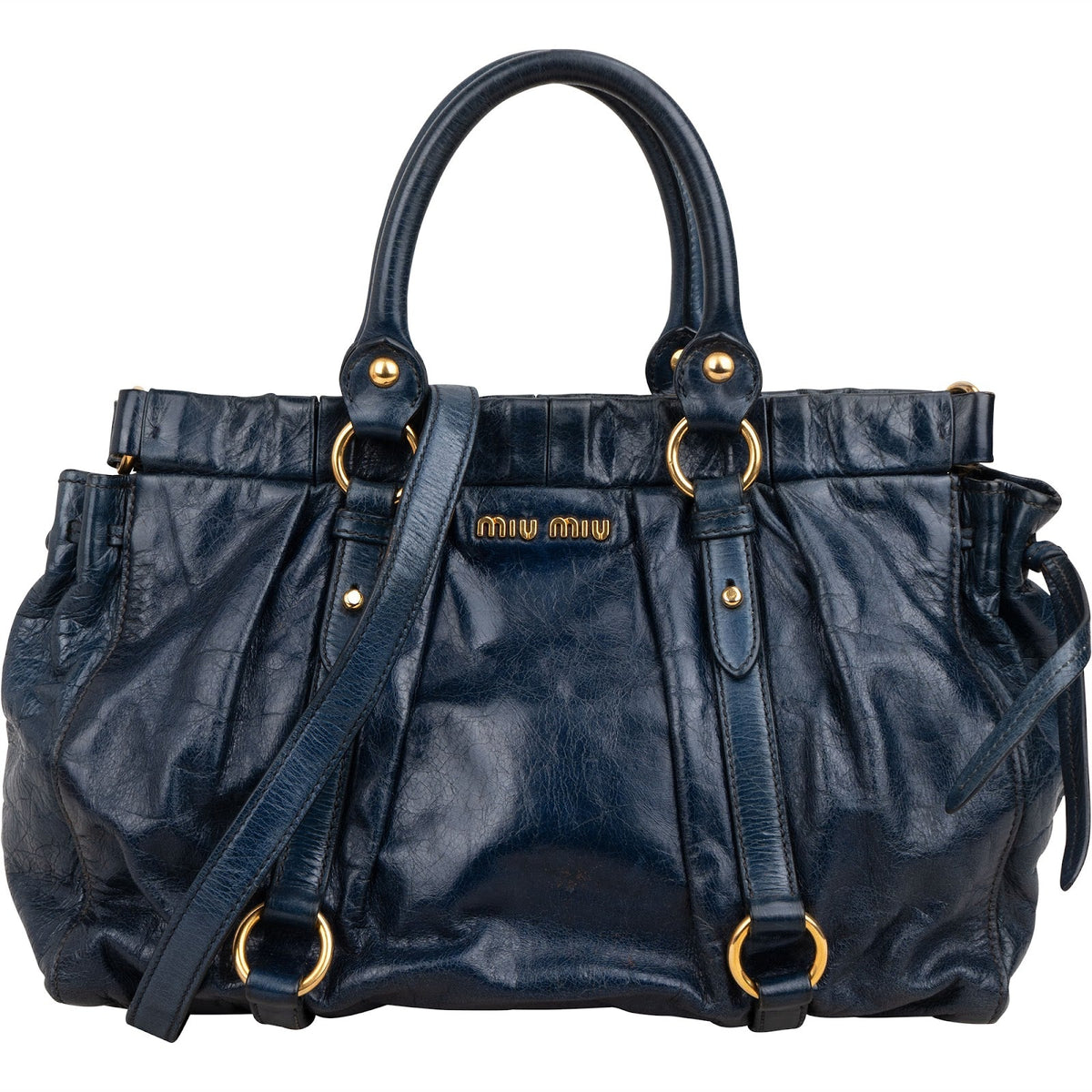 Miu Miu Navy Vitello Lux Leather Satchel Handbag