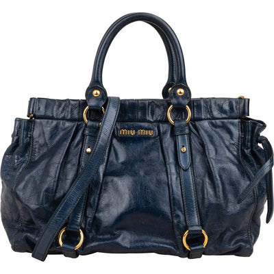 Miu Miu Navy Vitello Lux Leather Satchel Handbag