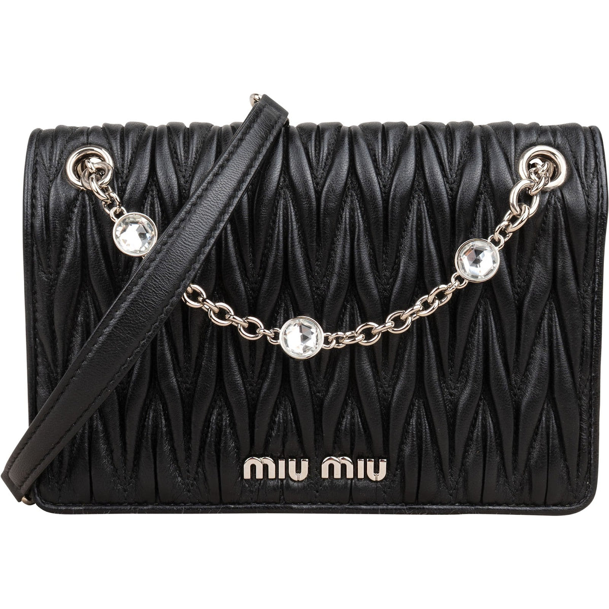 Sac bandoulière Miu Miu Crystal Small Flap en cuir nappa matelassé