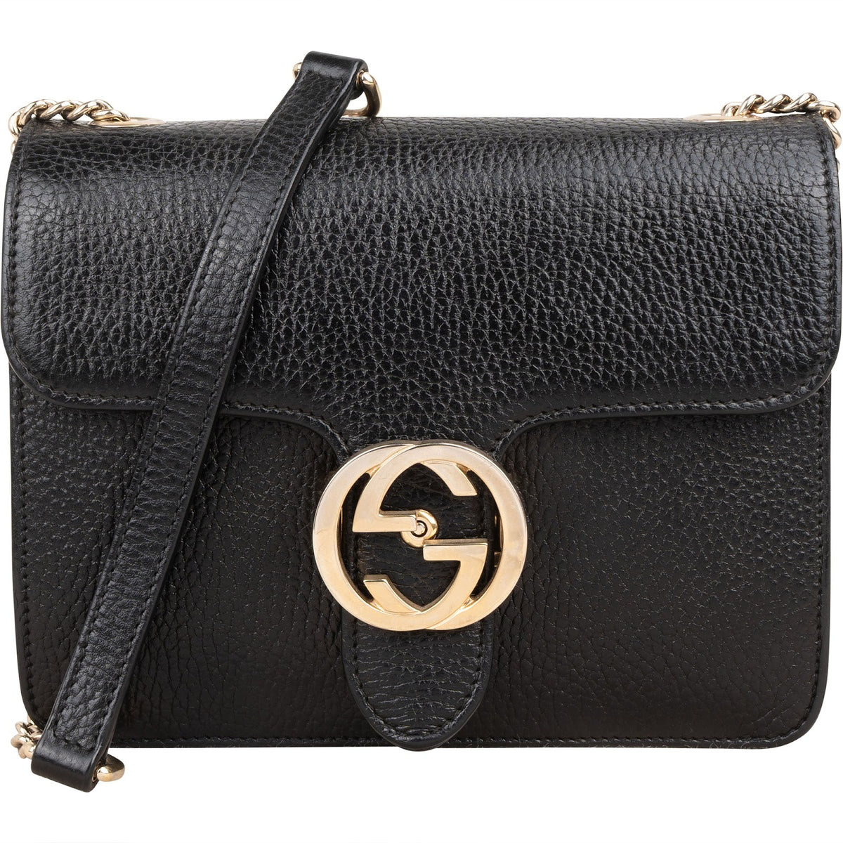 Borsa a tracolla piccola Gucci in pelle martellata con logo GG intrecciato