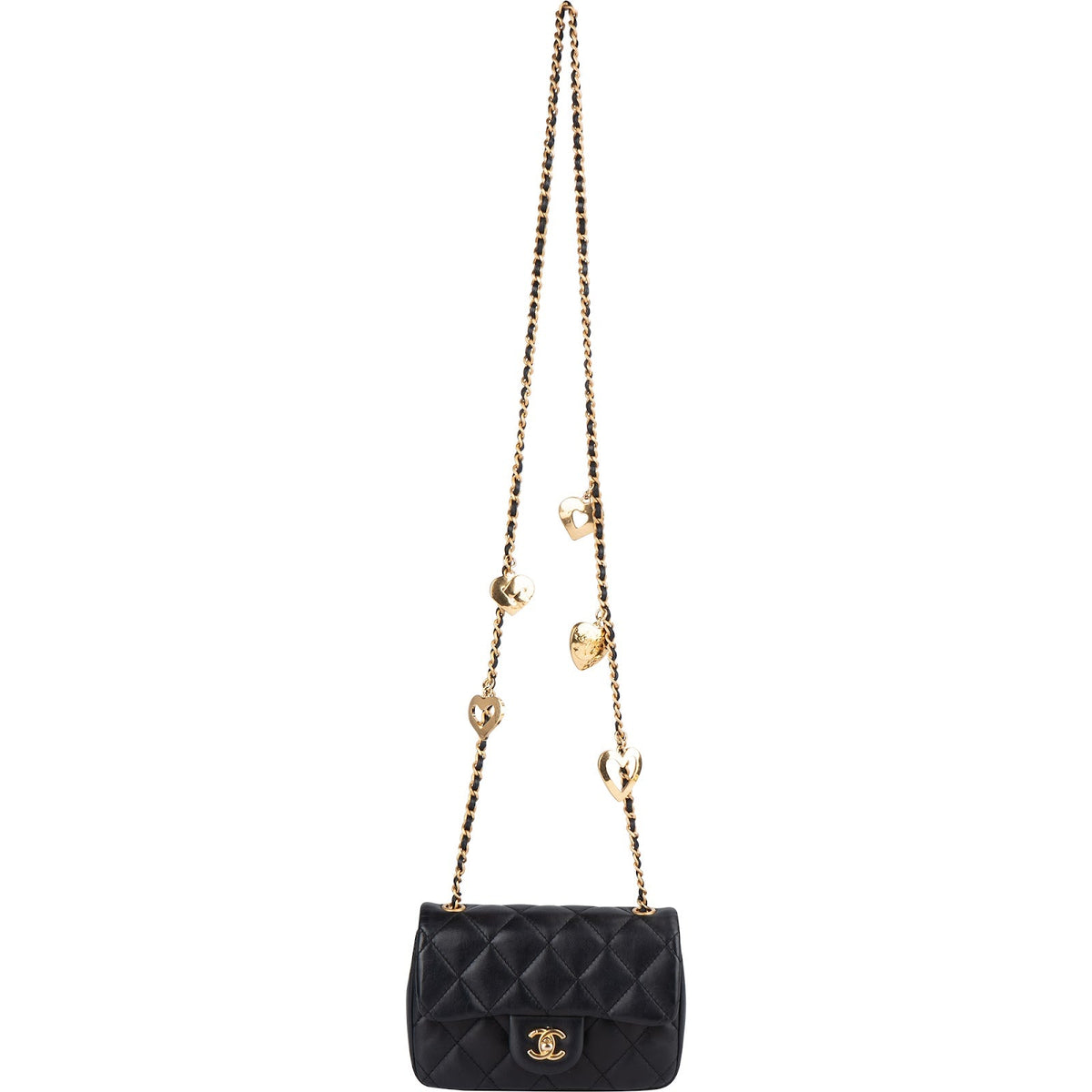 Chanel Quilted Lambskin Heart Charms Mini Rectangular Single Flap Crossbody Tas