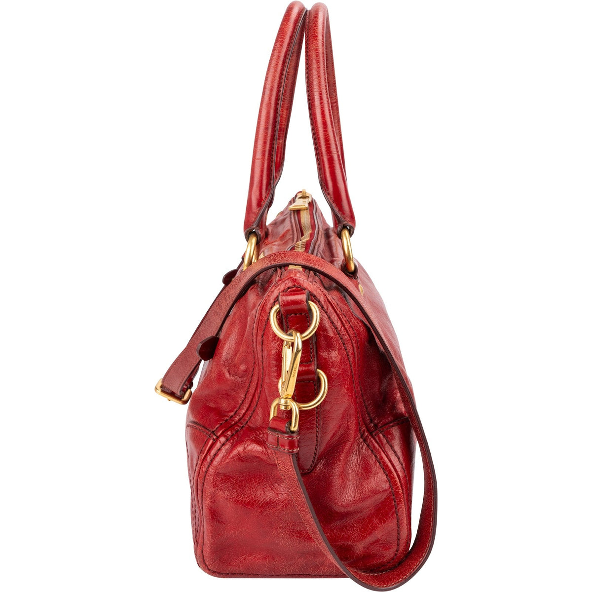Borsa a mano Prada Bauletto in pelle Vitello Lux rossa