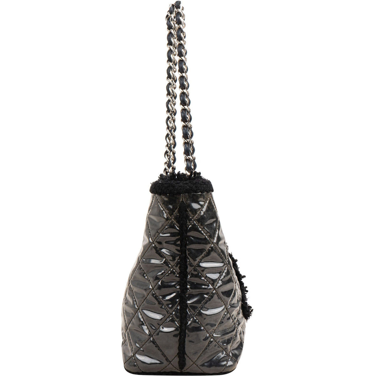 Chanel Patent Leather Fringed CC Large Shopping Tote Shoulder Bag