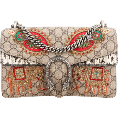 Gucci Limited Edition GG Supreme Monogram Embroidered Python Dionysus Shoulder Bag