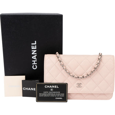 Chanel Quilted Caviar Leather Palladium Wallet On Chain Crossbody Bag