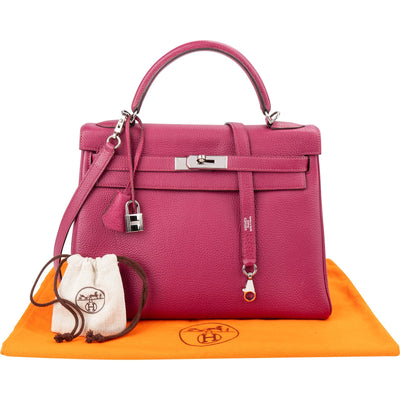 Hermès Tosca Clemence Leather Palladium Kelly 32 Handbag