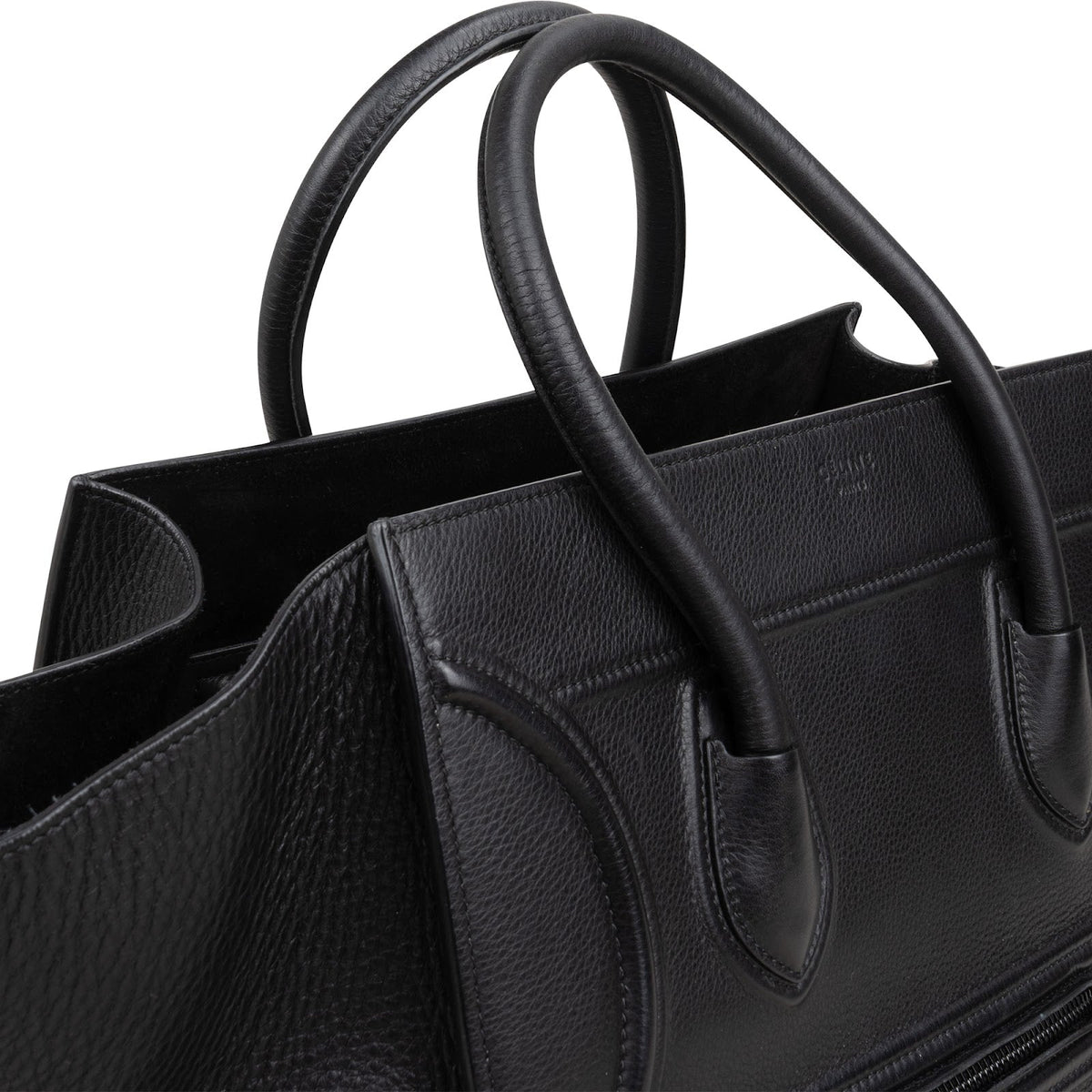 Céline Black Drummed Calfskin Phantom Handbag