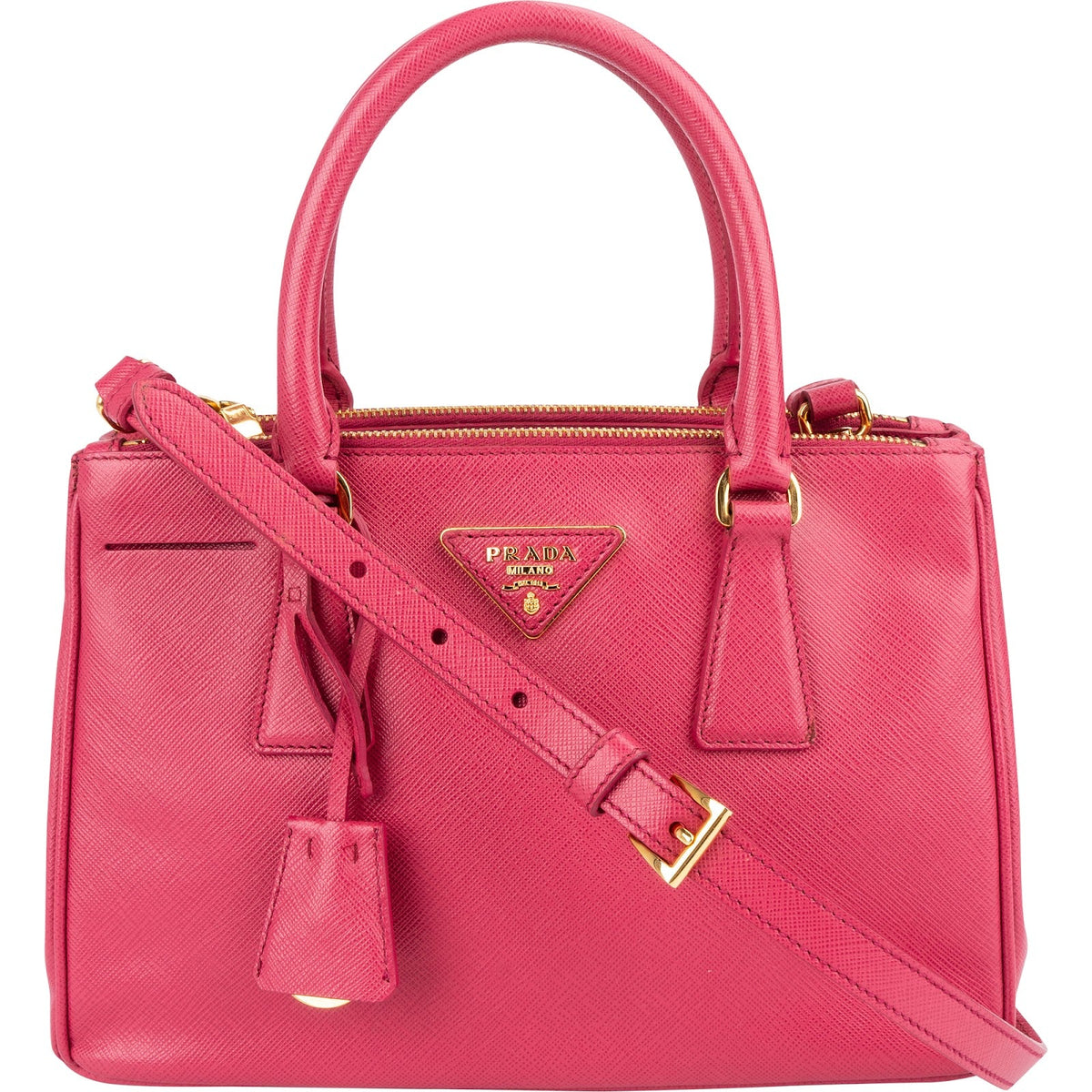 Prada Galleria Small aus rosa Saffiano-Leder – Vorderansicht