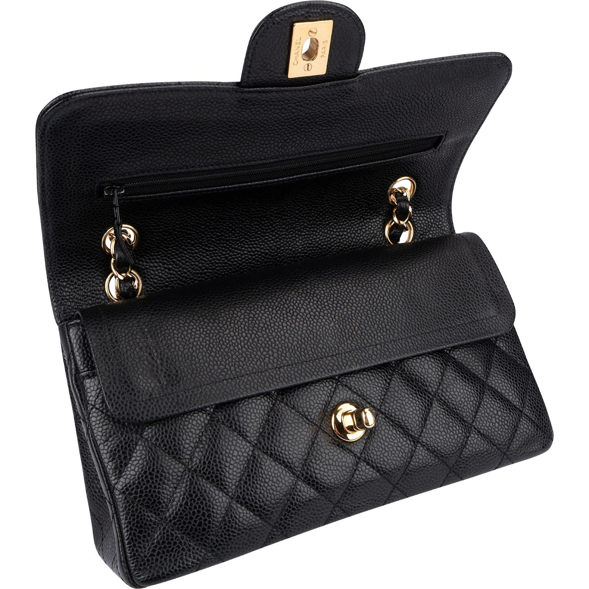Sac à bandoulière Chanel Small Double Flap en cuir caviar matelassé doré