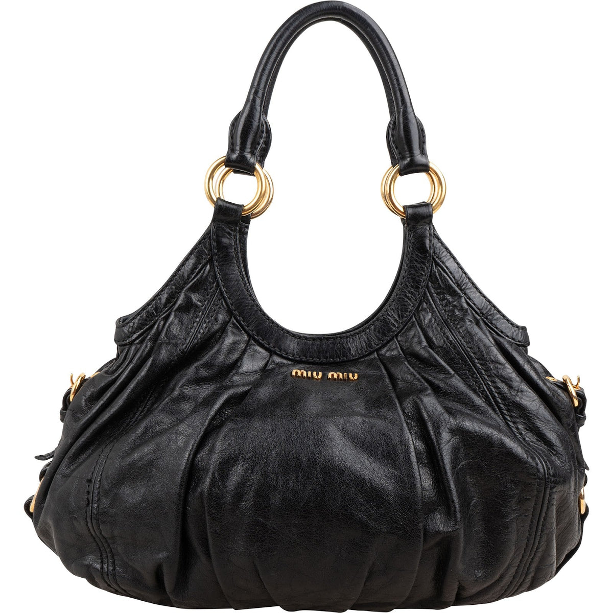 Miu Miu Vitello Lux Pleated Hobo aus Leder – Vorderansicht