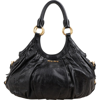 Miu Miu Vitello Lux lederen geplooide hobo-handtas