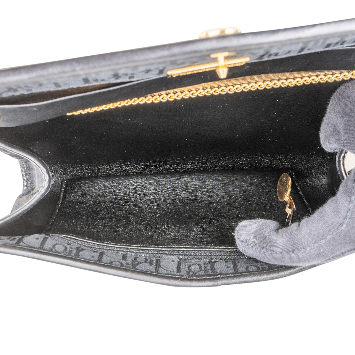 Borsa a tracolla vintage Christian Dior in tela con monogramma Oblique e catena