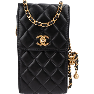 Chanel Quilted Lambskin Phone Holder Chain Crossbody Bag