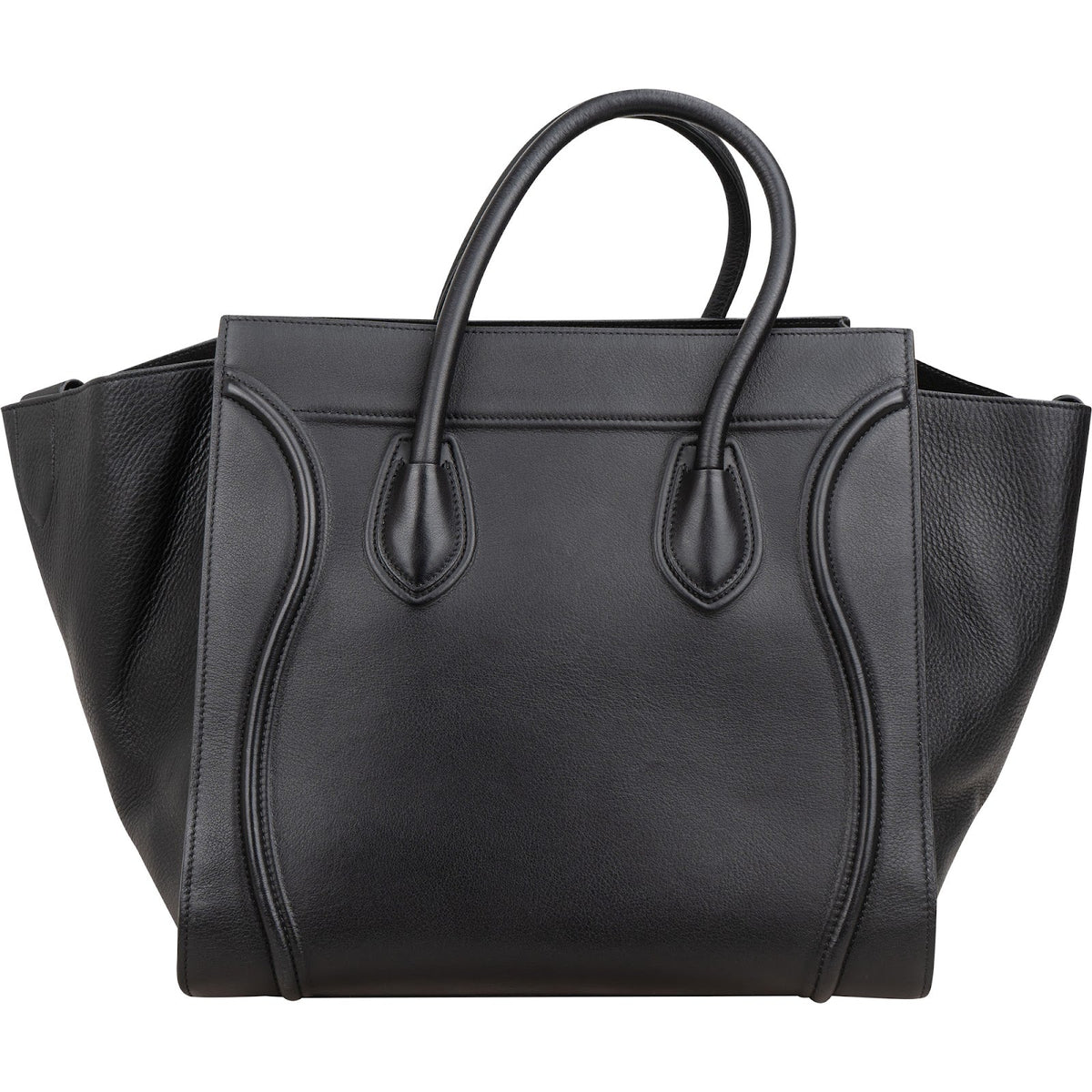 Céline Black Drummed Calfskin Phantom Handbag