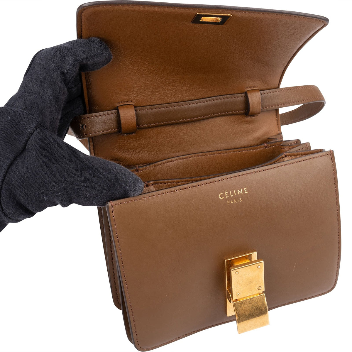 Celine Brown Calfskin Small Classic Box Crossbody Bag