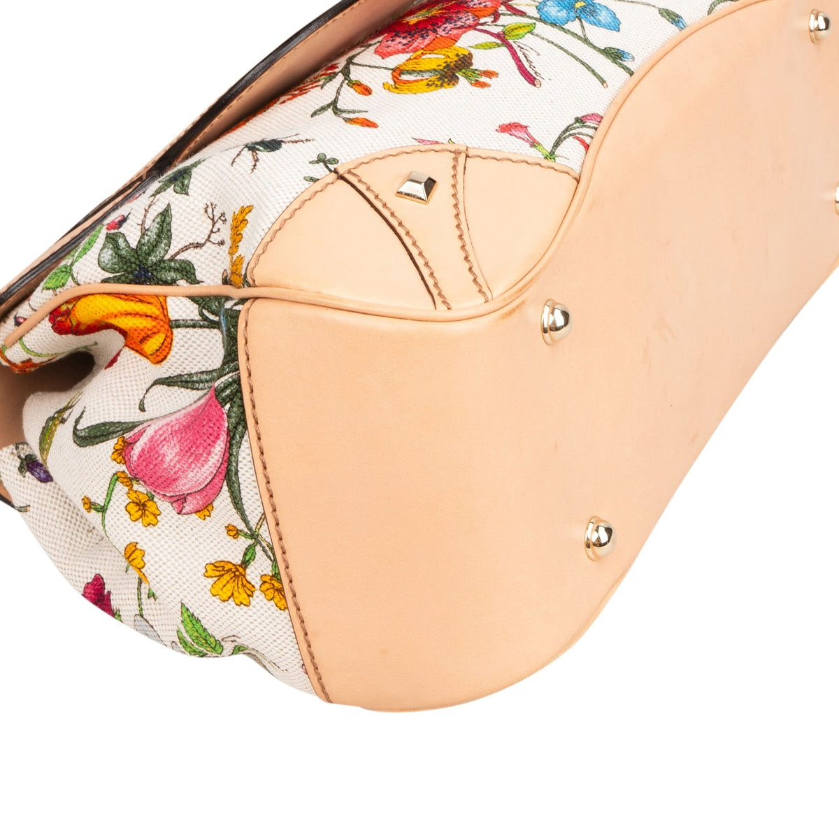 Gucci Rose Leder Flora Print Canvas Bamboo Henkeltasche, Bild 8 von 12