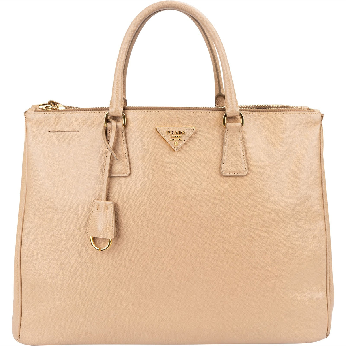 Prada Beige Saffiano Leather Double Zip Galleria Handbag