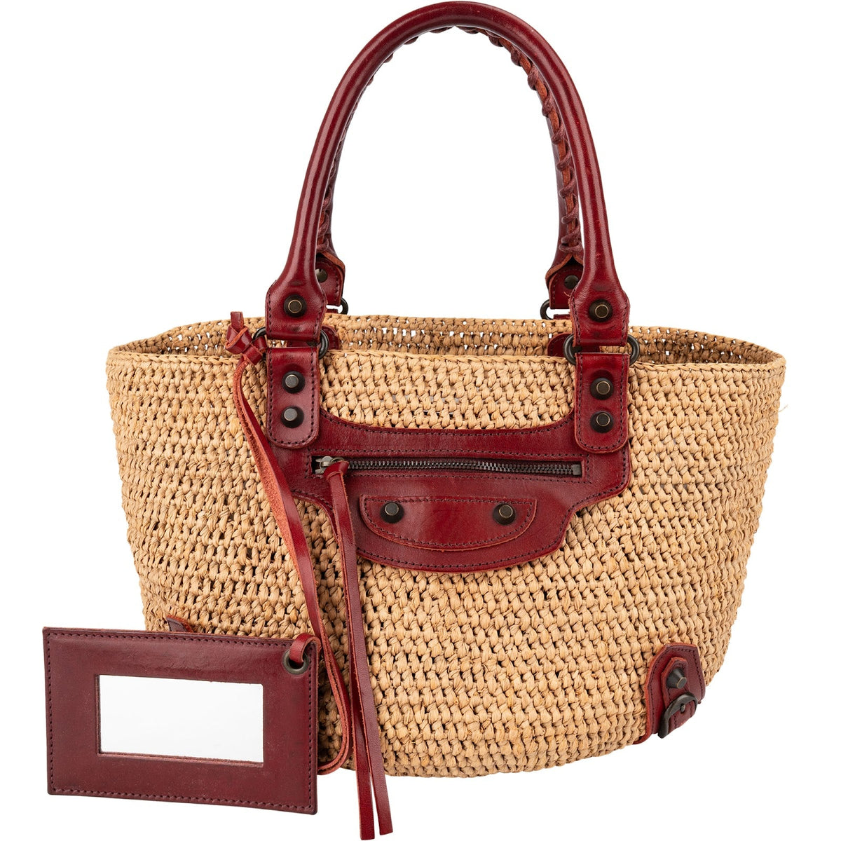Balenciaga Raffia Panier Basket City aus Raffia und Leder – Vorderansicht