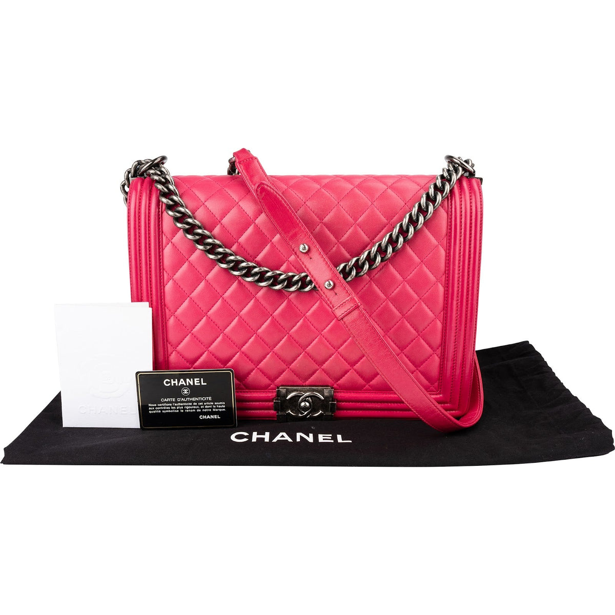 Chanel Grote Boy crossbodytas van roze doorgestikt lamsleer