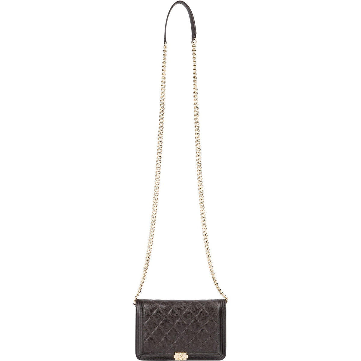 Bolso bandolera Chanel Boy Wallet On Chain en piel de caviar acolchada