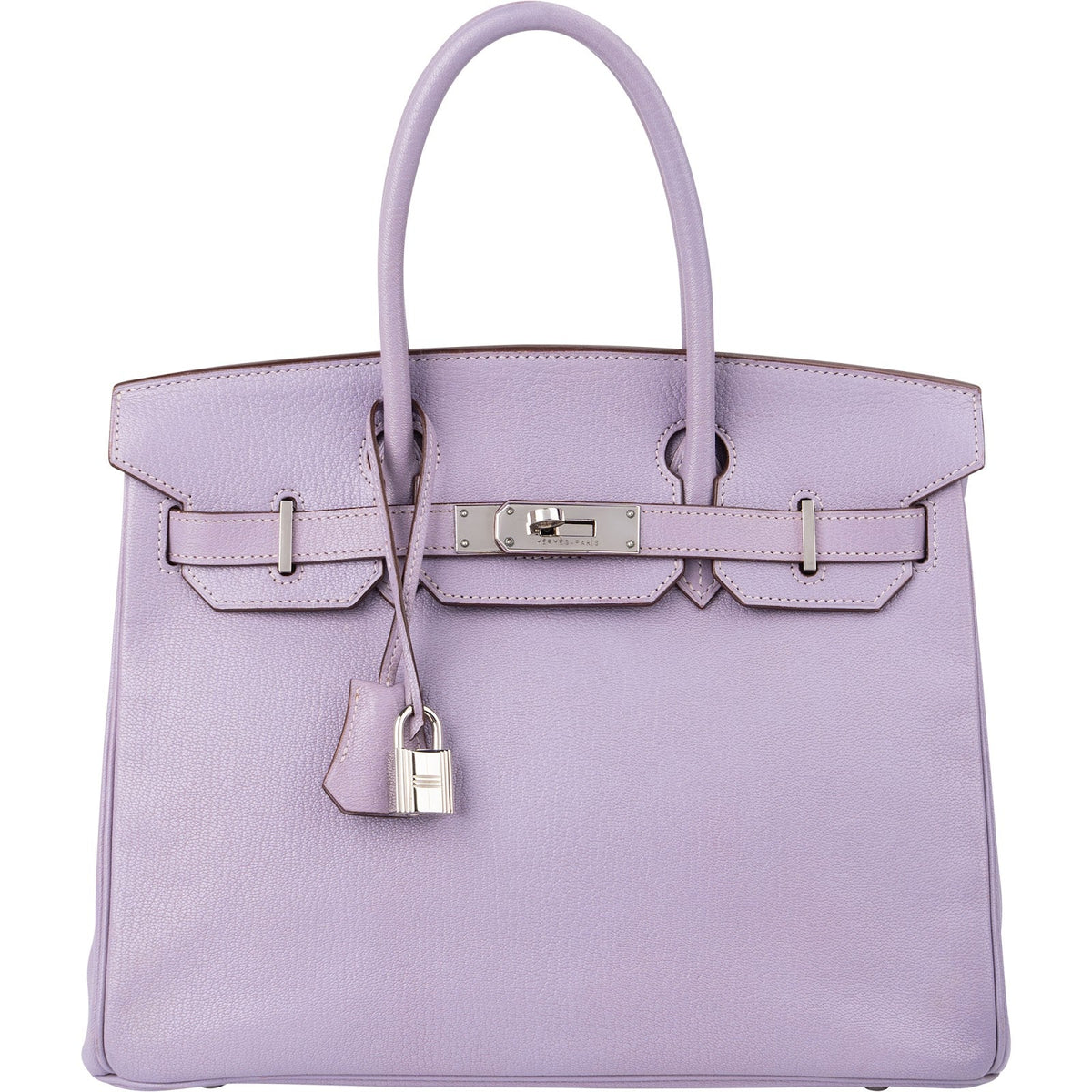 Bolso Birkin 30 de Hermès en piel de cabra Mysore color lila con herrajes de paladio