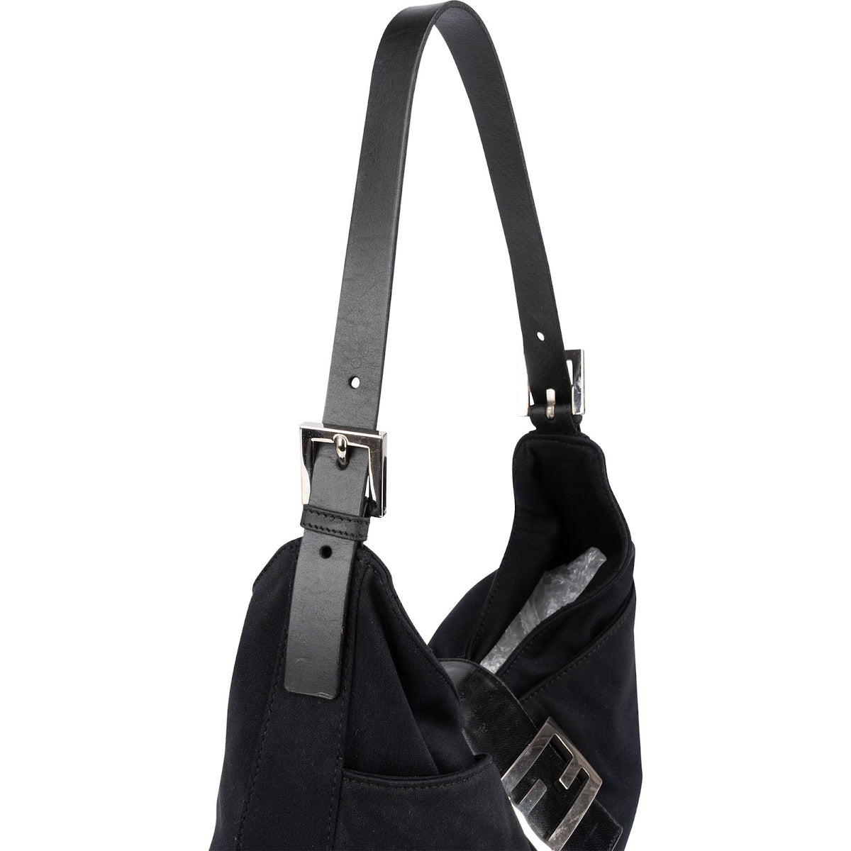 Fendi Schwarz Baumwolle Baguette Buckle Schultertasche, Bild 3 von 11