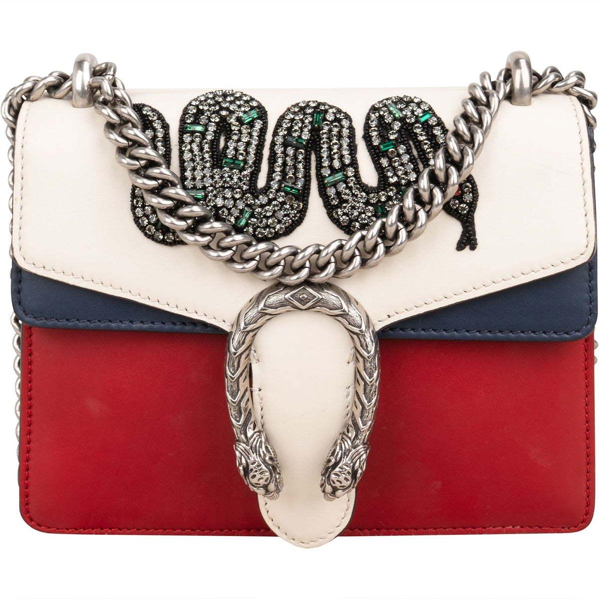 Gucci Tricolor Leather Dionysus Crystal Snake Small Crossbody Bag