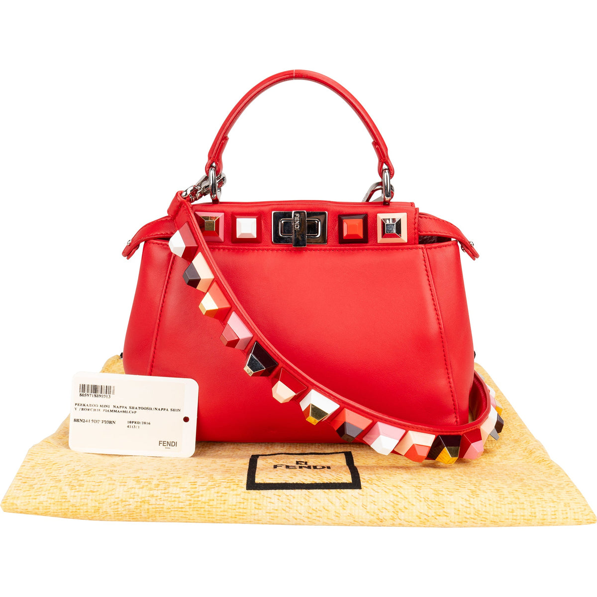 Fendi Mini Peekaboo-handtas van rood leer met studs
