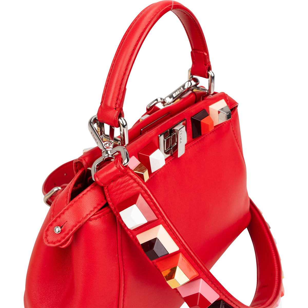 Fendi Mini Peekaboo-handtas van rood leer met studs
