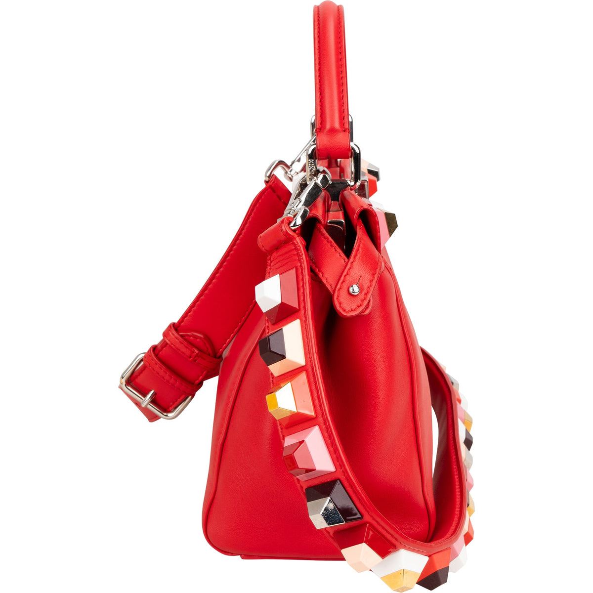 Fendi Mini Peekaboo-handtas van rood leer met studs