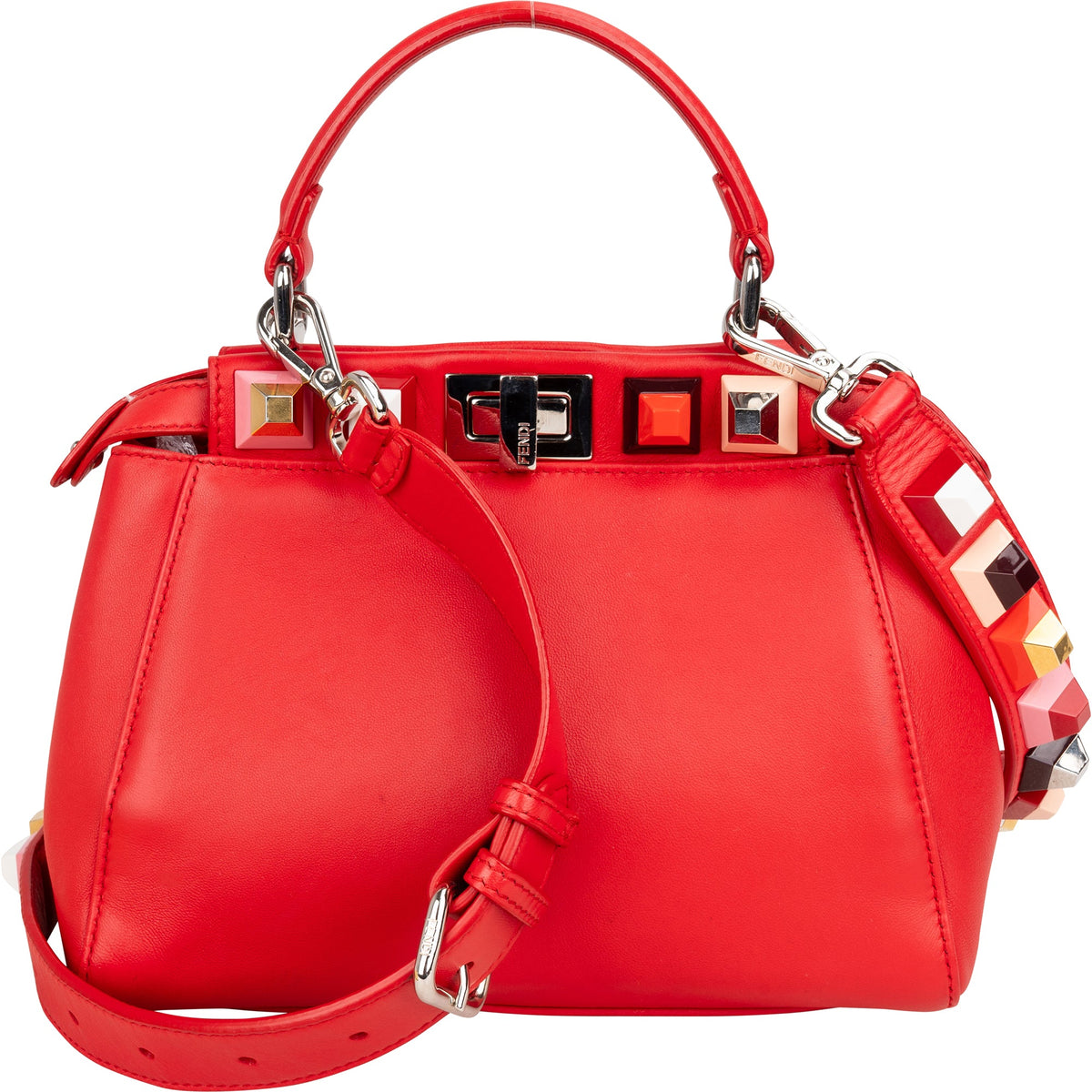 Fendi Mini Peekaboo-handtas van rood leer met studs