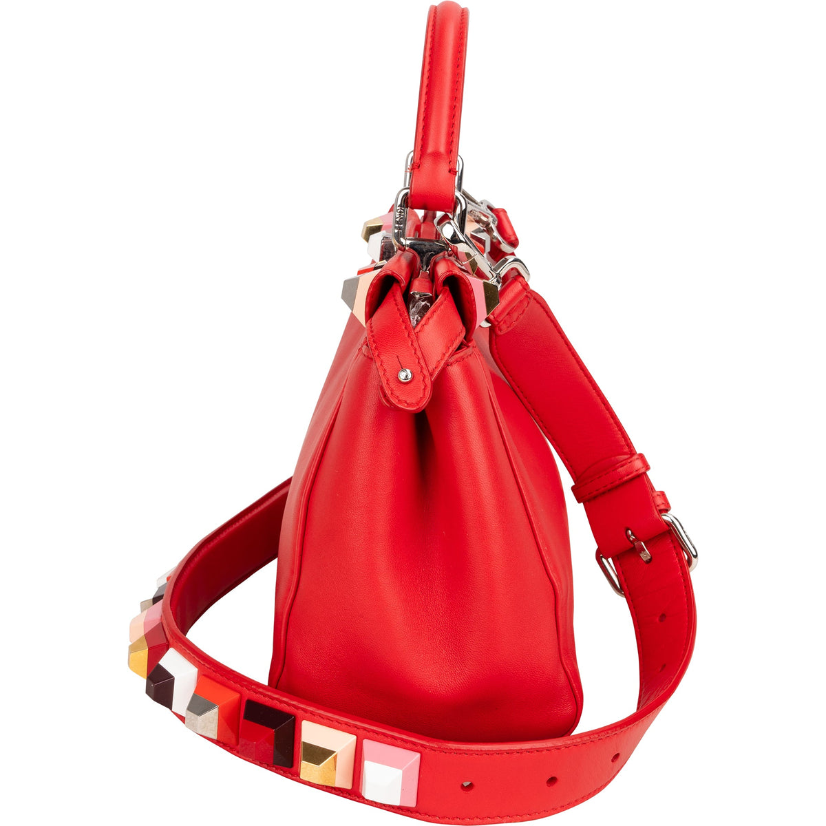 Fendi Mini Peekaboo-handtas van rood leer met studs