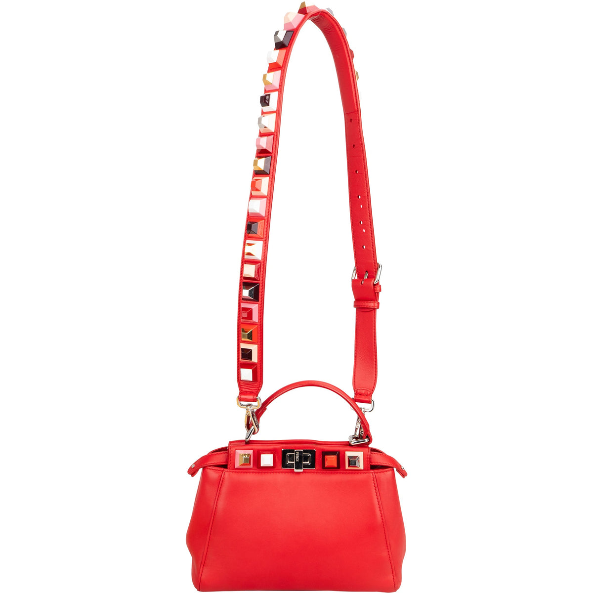 Fendi Mini Peekaboo-handtas van rood leer met studs