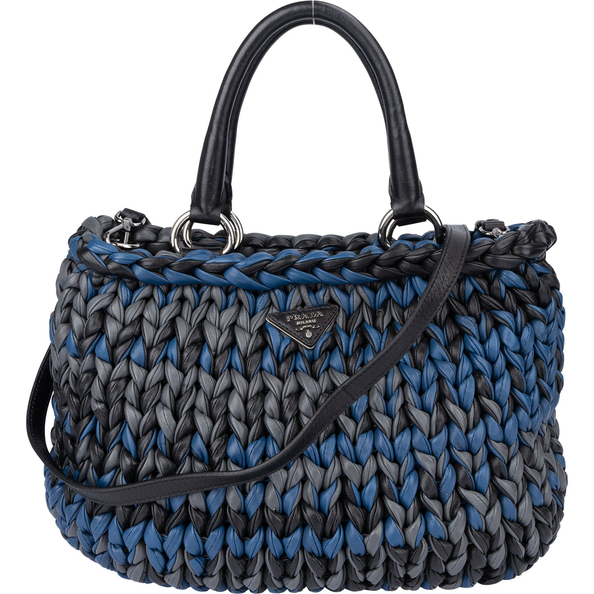 Prada Tricolor Gevlochten Leren City Handtas