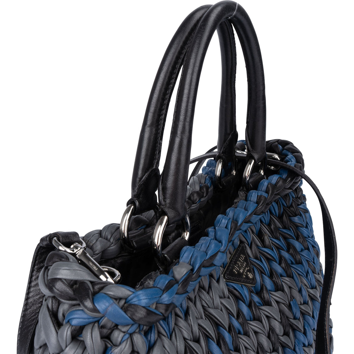 Prada Tricolor Gevlochten Leren City Handtas