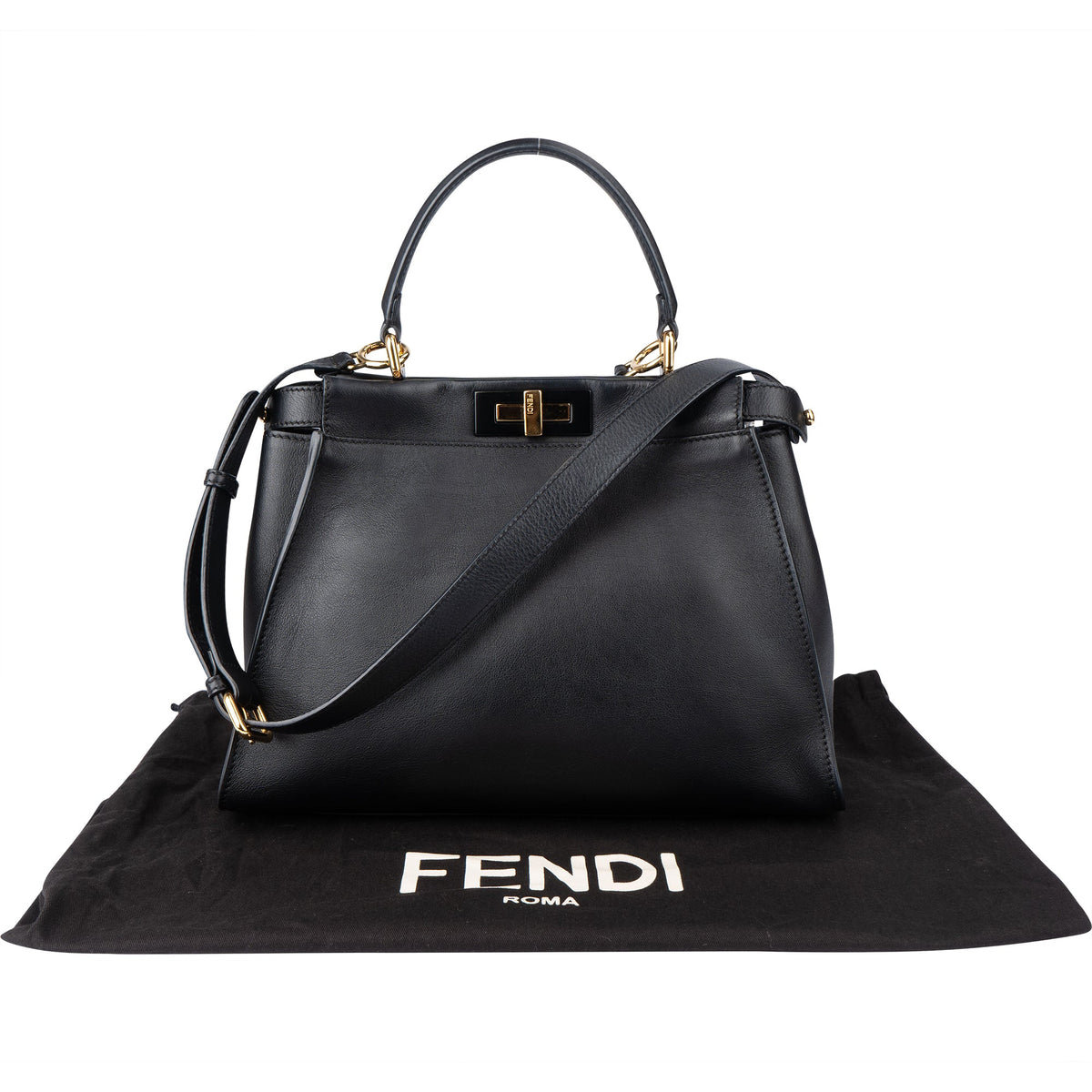 Fendi Peekaboo aus schwarzem Leder – Ansicht 2