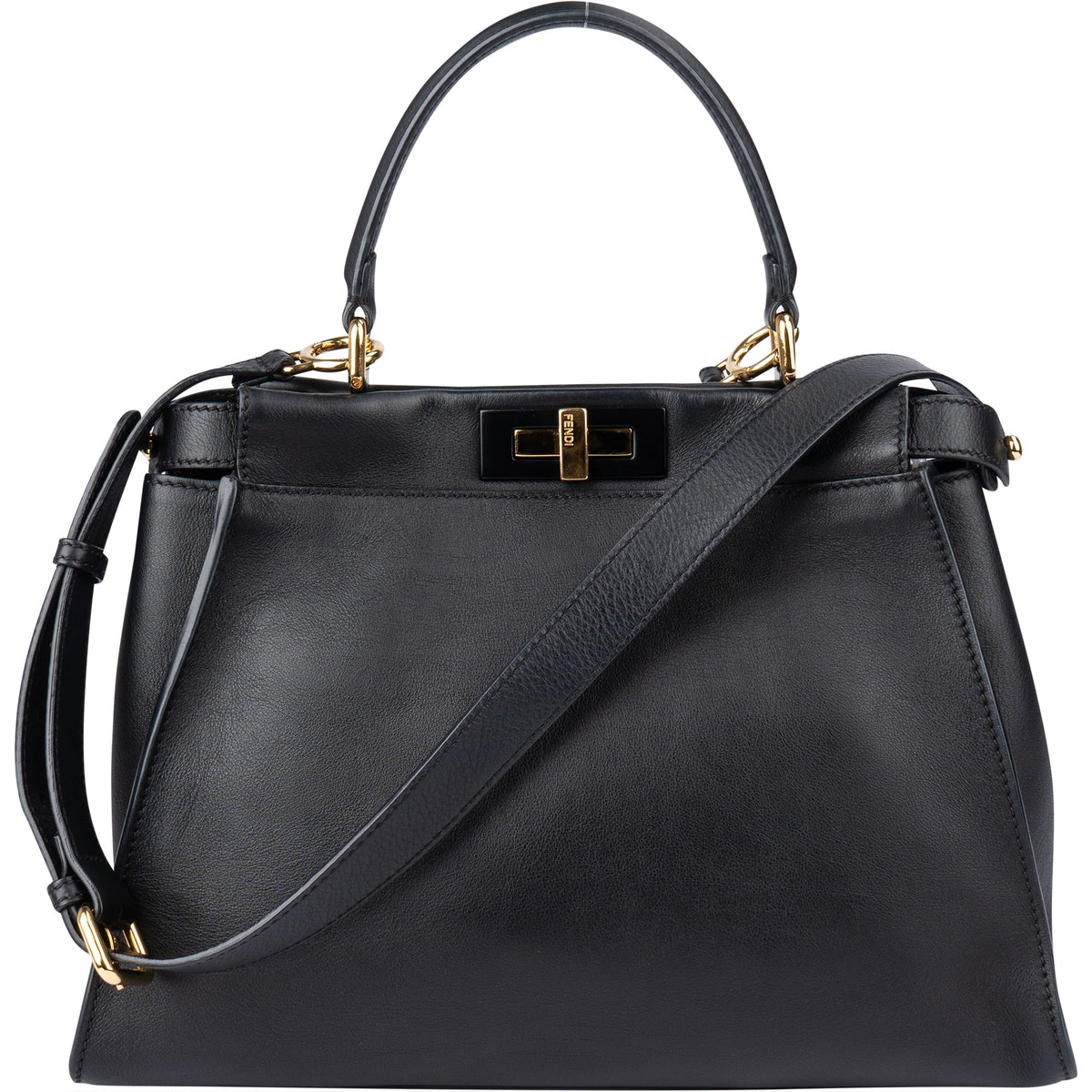Fendi Peekaboo aus schwarzem Leder – Vorderansicht