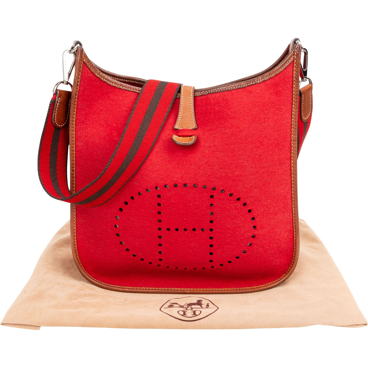 Bolso bandolera Evelyne PM de fieltro de lana color rojo de Hermès
