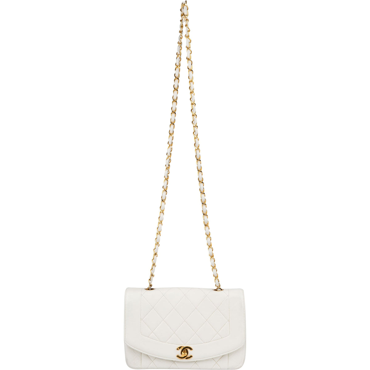 Chanel gewatteerde lamsleren 24K gouden Single Flap Diana crossbody tas