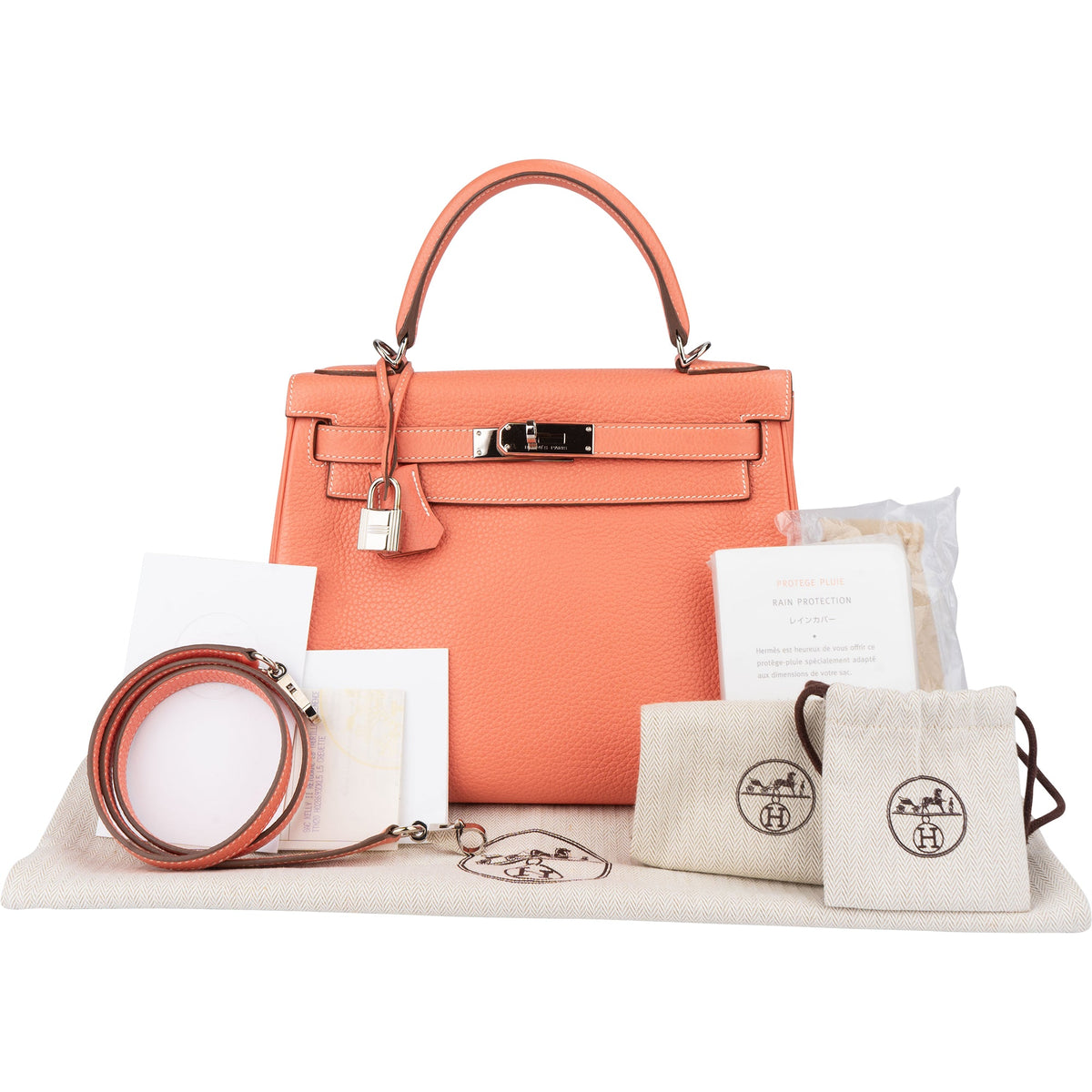 Sac à main Kelly 28 Retourne en cuir Taurillon Clémence Hermès couleur Crevette