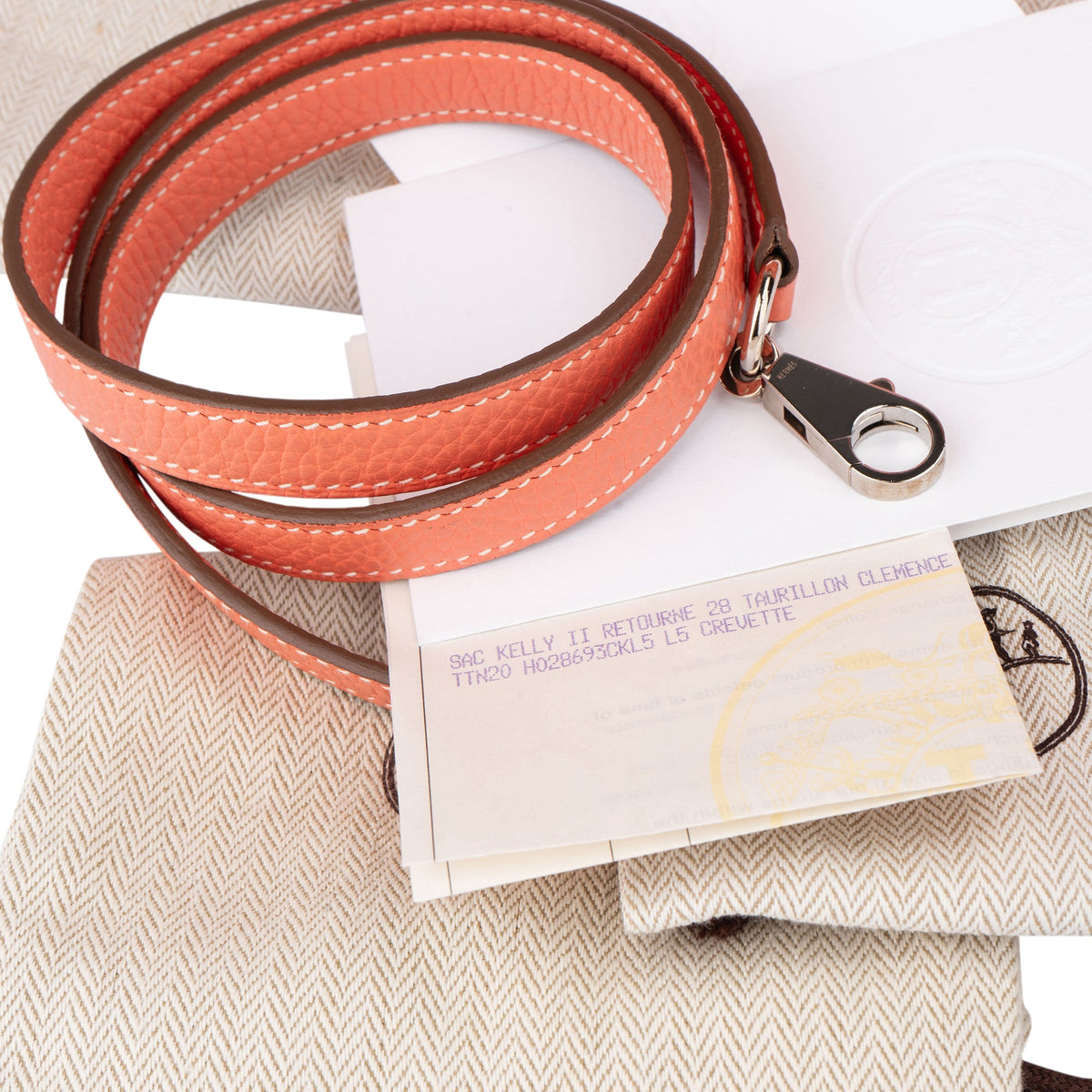 Sac à main Kelly 28 Retourne en cuir Taurillon Clémence Hermès couleur Crevette
